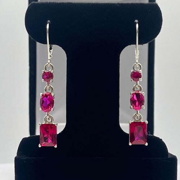 Beautiful 5ct Multi Cut Ruby Earrings in Sterling Silver Lab Grown Ruby - Picture 1 of 4